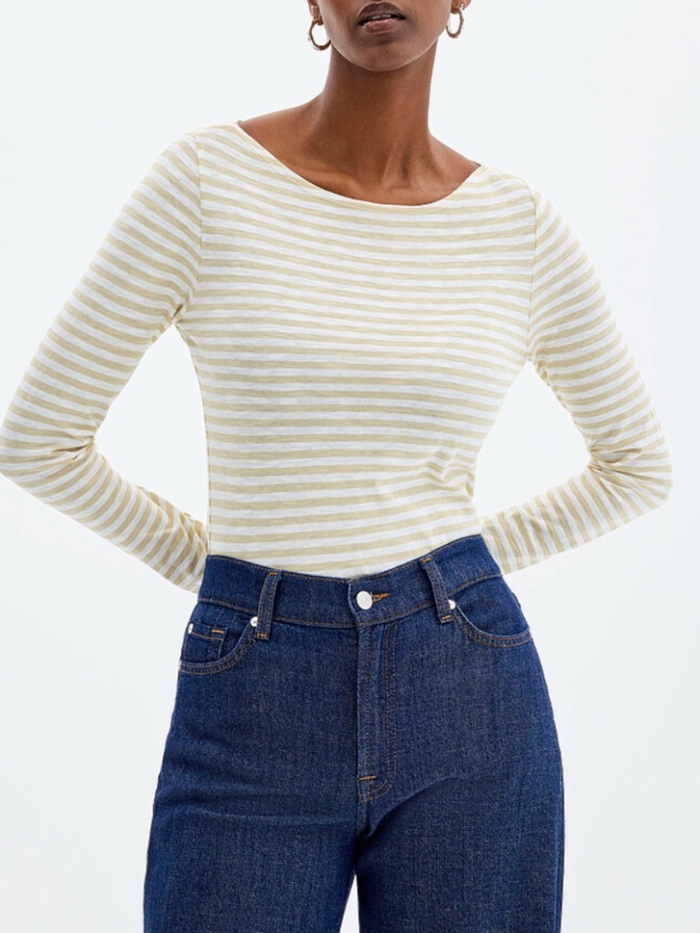 Marc O’Polo cream and sage green striped boat neck blouse NWT